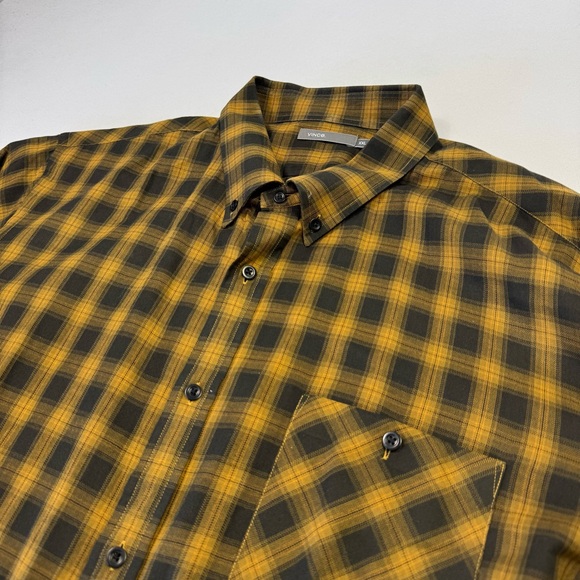 Vince. Men’s Button-Down Shirt Plaid Long Sleeve Cotton Tan Black 2XL - Picture 1 of 10